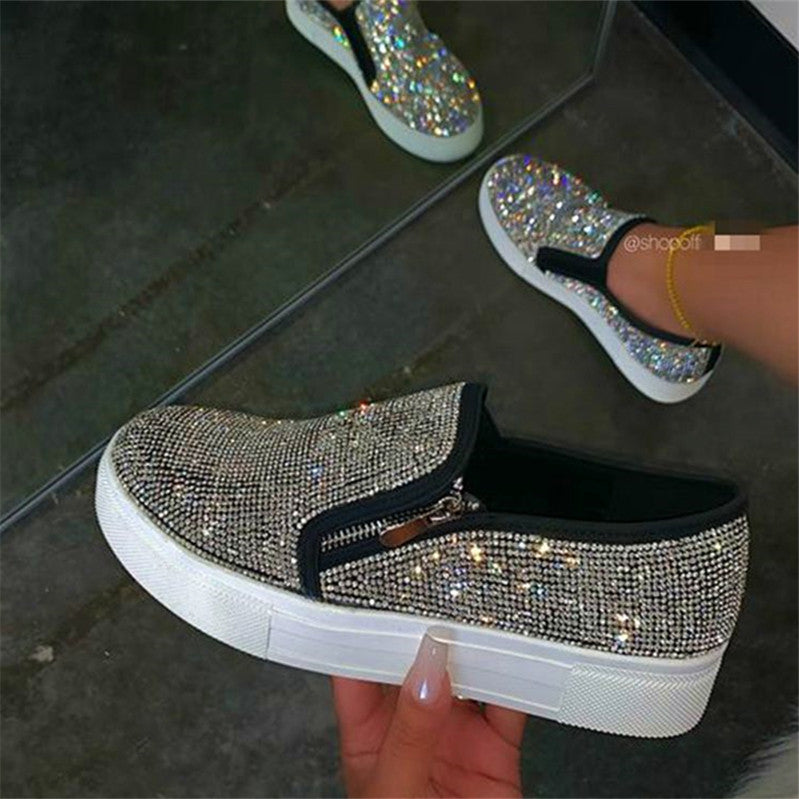 Rhinestone Sparkle Zipper Flats Shoes