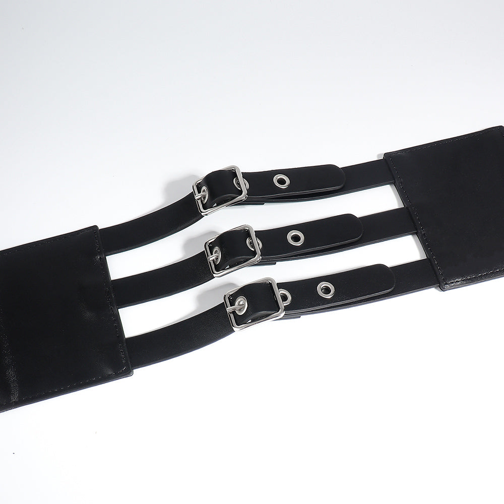 Retro Triple Buckle Elastic Waist Belt