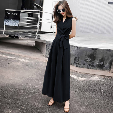 Slim V-neck Wide-leg Pants Jumpsuit