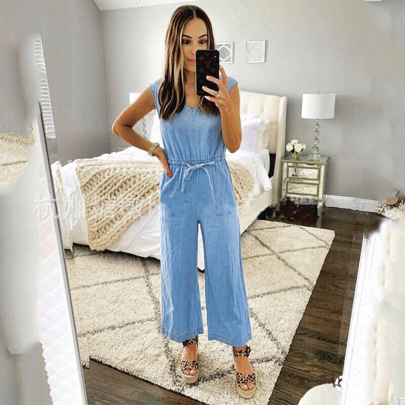 Denim Stitched Suspender Jumpsuit