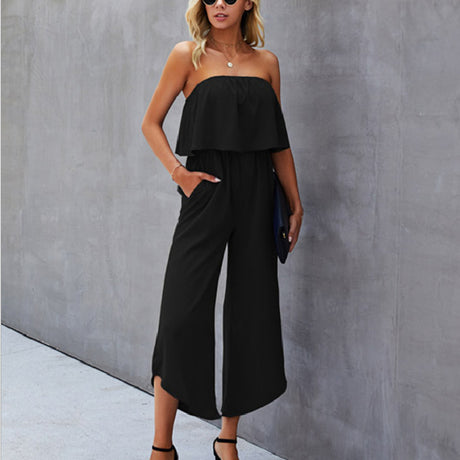 Off-shoulder Straight-leg Pants Jumpsuit