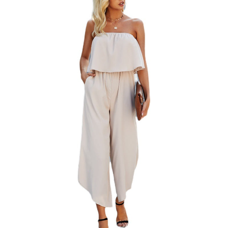 Off-shoulder Straight-leg Pants Jumpsuit