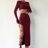 Lace-Up Mid-Length Skirt Set