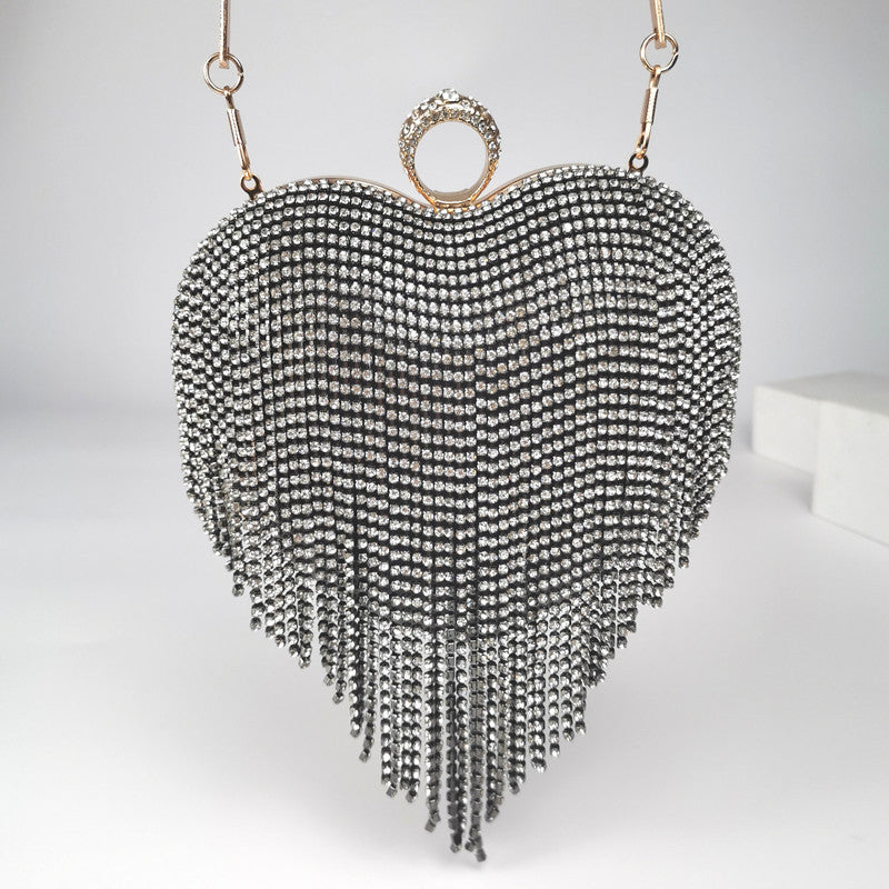 Tassel Diamond Inlaid Heart Bag