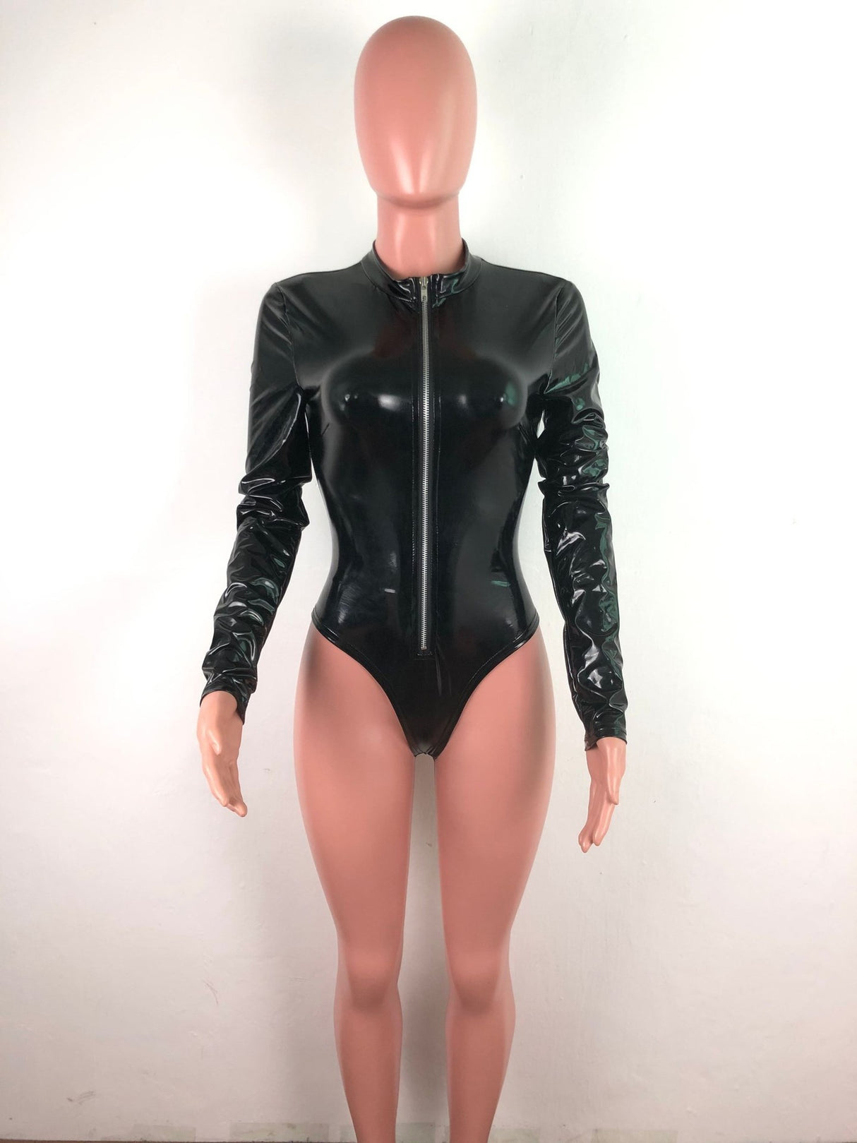 Sultry V-Neck PU Leather Bodysuit