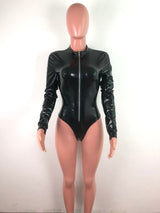 Sultry V-Neck PU Leather Bodysuit