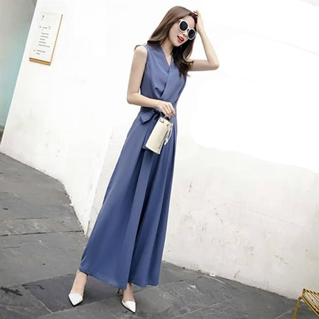 Slim V-neck Wide-leg Pants Jumpsuit