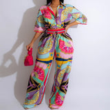 Fan Print Short Sleeve Jumpsuit