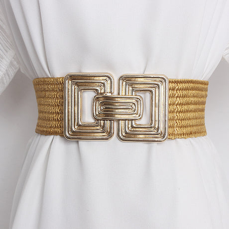 Golden Glam Metal Buckle Jute Waist Belt