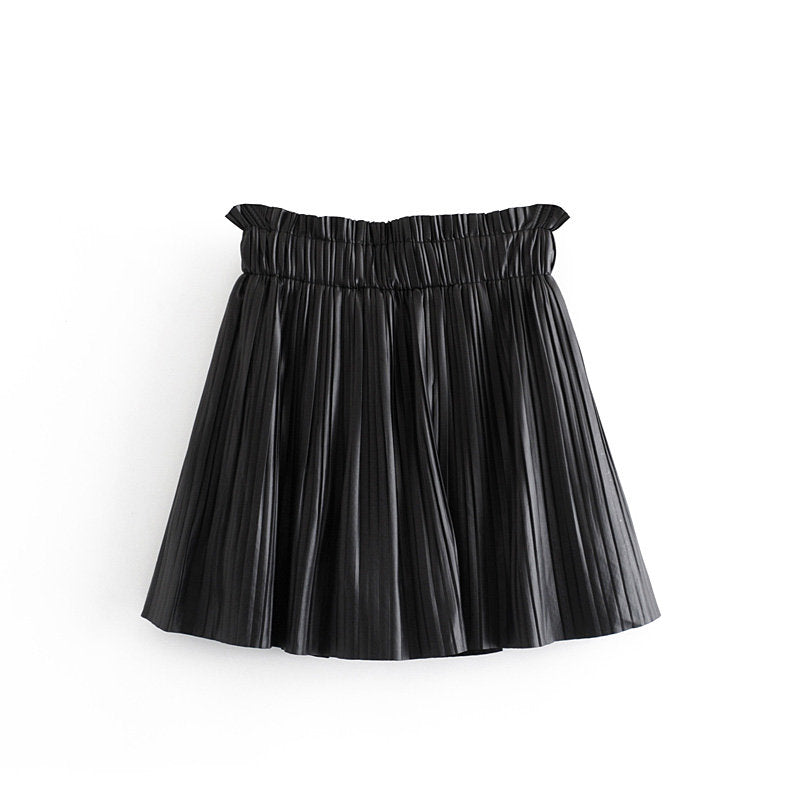 Pleated Faux Leather Midi Skirt