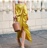 Elegant Pleated Slit Asymmetrical Skirt