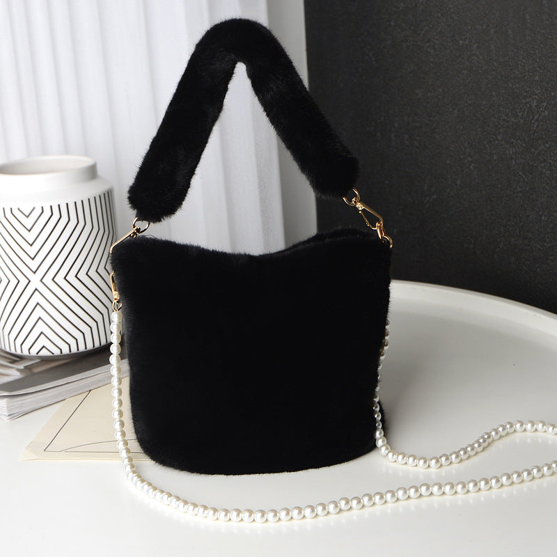 Plush Pearl Chain Checkerboard Bag