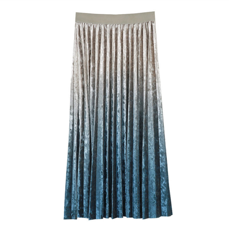 Golden Sunset Pleated Velvet Skirt