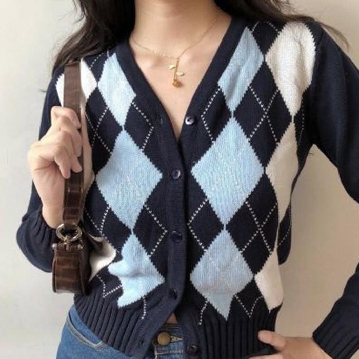 Argyle Diamond Long Sleeved Cardigan