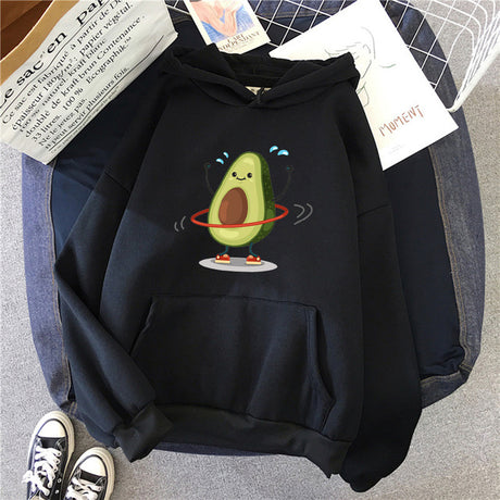 Sporty Avocado Print Warm Hoodie