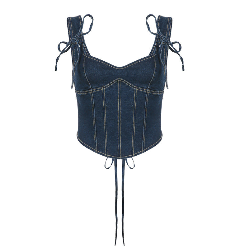 Pretty Bow Denim Corset Top