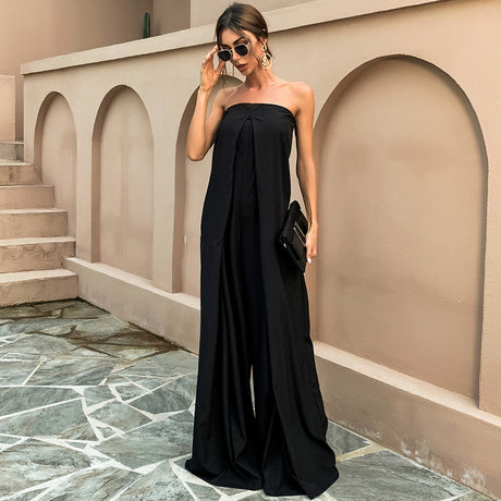 High-Waisted Wide-Leg Cotton Blend Jumpsuit