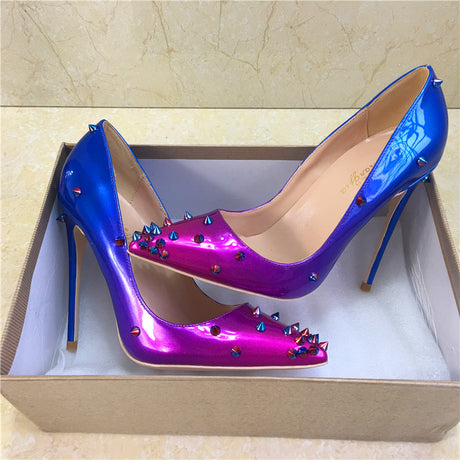 Gradient Rivet Pointed Toe High Heels