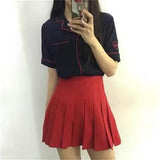 Pleated Cotton Blend High Waist Skirt