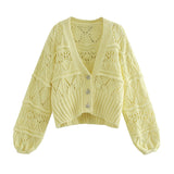 Sweet Knit Woolen Lantern Sleeve Cardigan