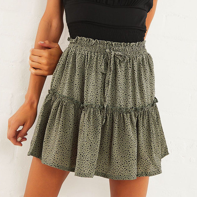 Polka Dot Pleated Chiffon Skirt