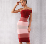 Victoria One Shoulder Striped Bandage Midi Dress