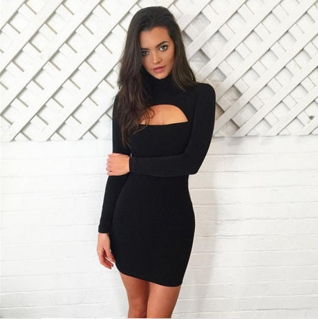 Pia Pia Hollow Out Long Sleeved Mini Dress