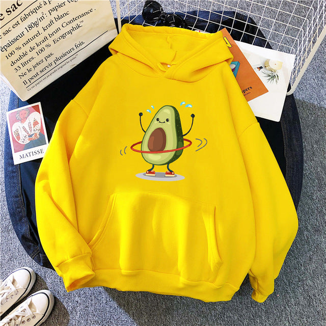 Sporty Avocado Print Warm Hoodie