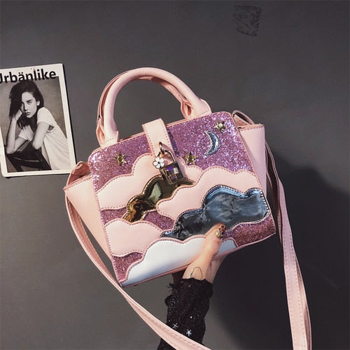 Embroidered Leather Wing Shape Shoulder Bag