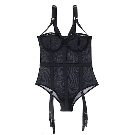 Sultry Nylon Perspective Bodysuit Lingerie