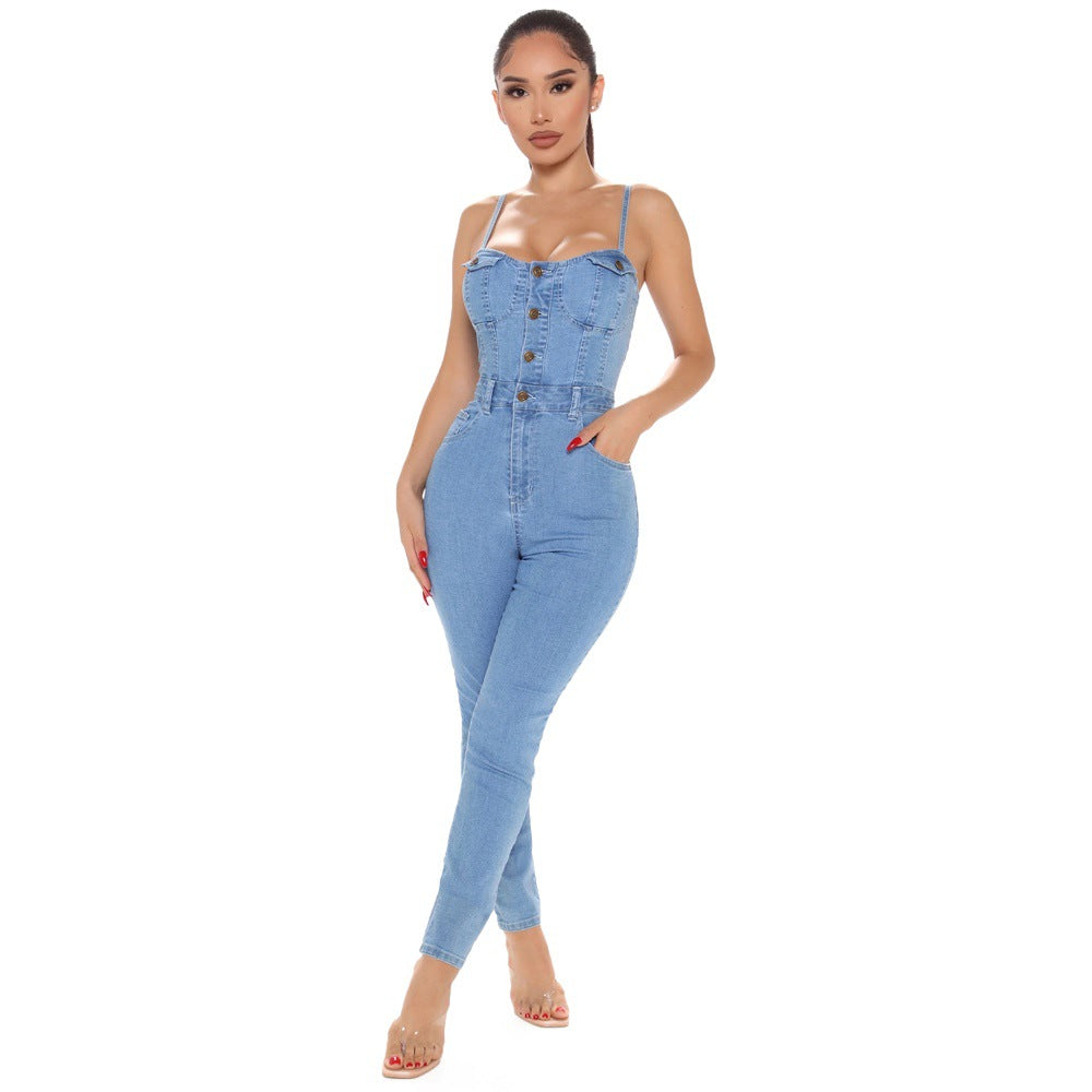 Nightclub Denim High Elastic Jumpsuit