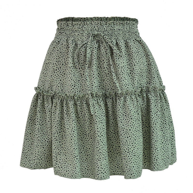 Polka Dot Pleated Chiffon Skirt