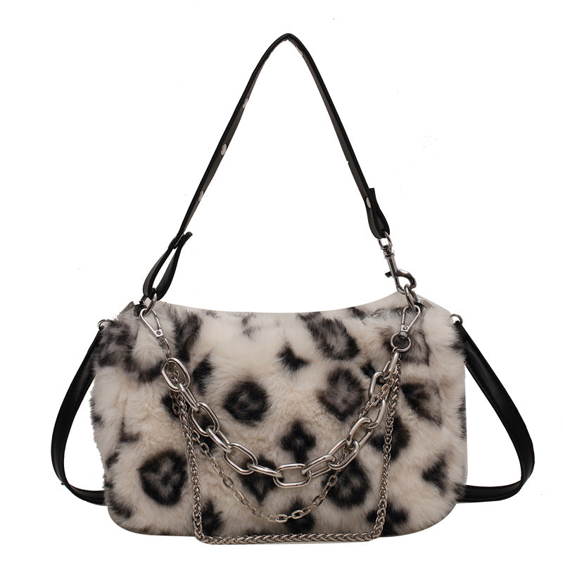 Floral Plush Chain Shoulder Bag