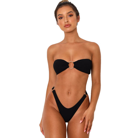 Back Buckle Solid Color Bikini