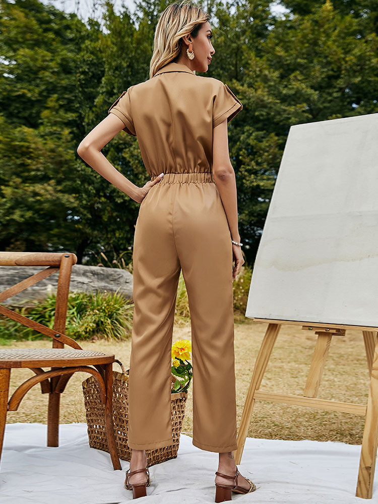 Elastic Waist Drawstring Jumpsuit