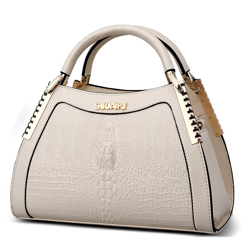 Crocodile Embossed Leather Trapezoid Fashion Handbag