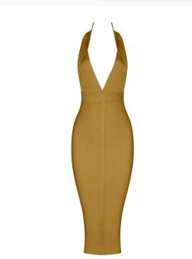 Nevaeh Halter Deep Plunge Bandage Midi Dress