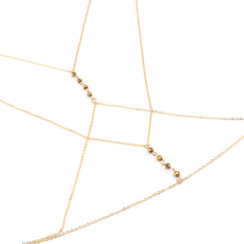 Golden Geometric Beaded Chain Body Jewelry