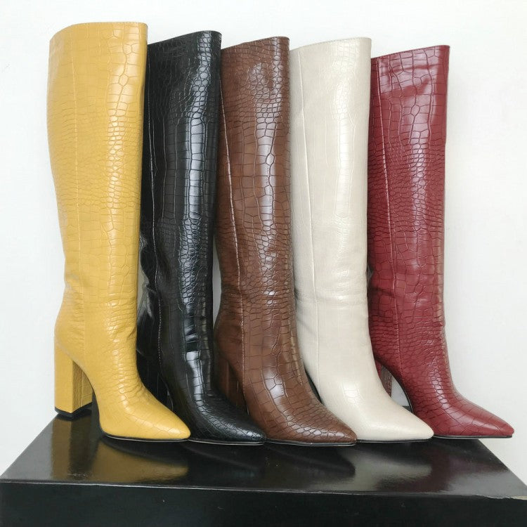 Seductive Croc-Chic Chunky High Boots