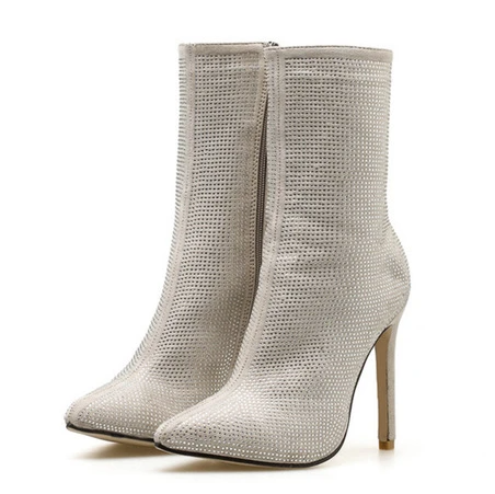 Rhinestone Stiletto Suede Boots