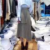 Pleated High Waist Khaki Skirt