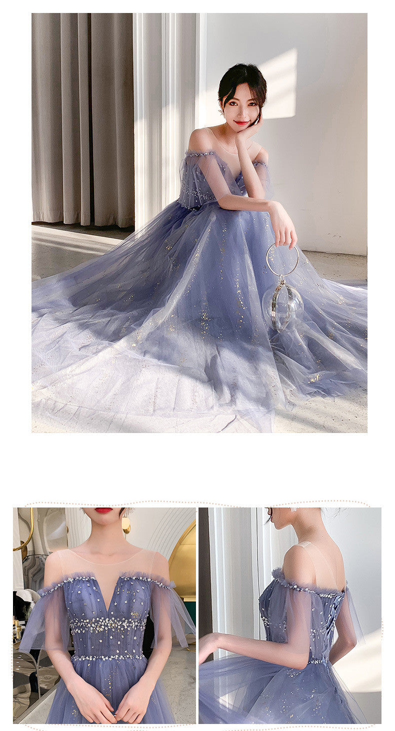 Starry Night One-Shoulder Birthday Toast Evening Dress