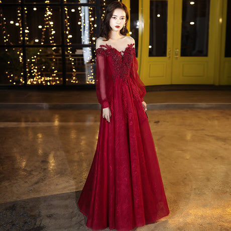 Ruby Red Ruffle Evening Dress