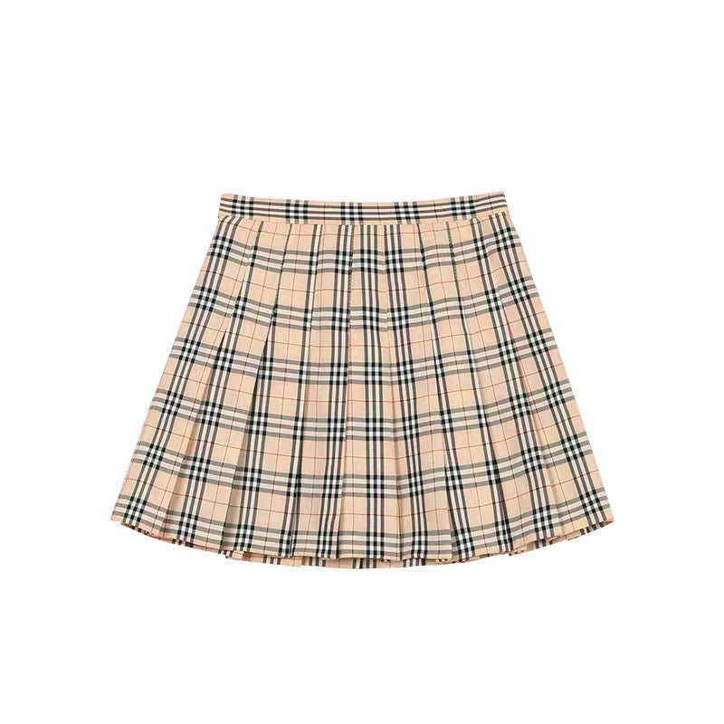 Retro Checkered Pleated Skirt