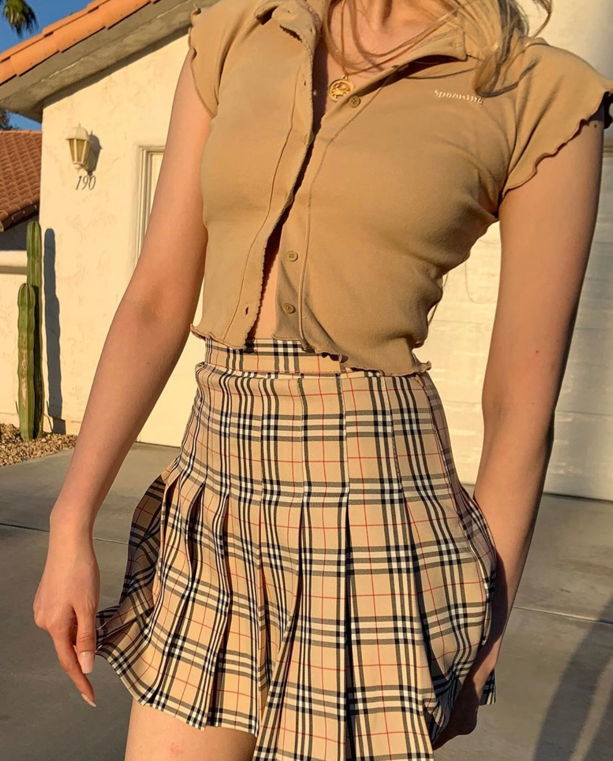 Retro Checkered Pleated Skirt