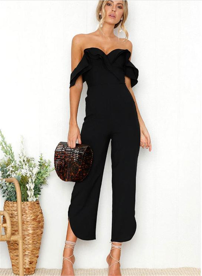 Open Shoulder Black Jumpsuit