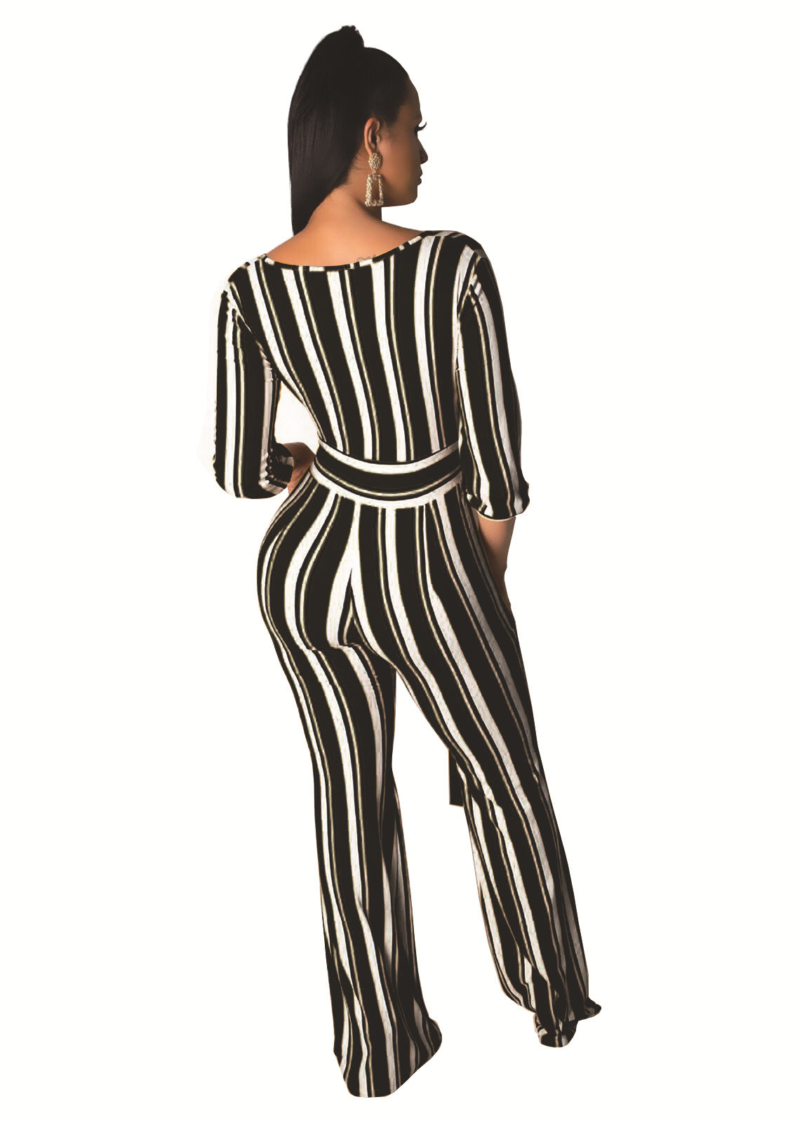 Striped Print Wide-Leg Jumpsuit