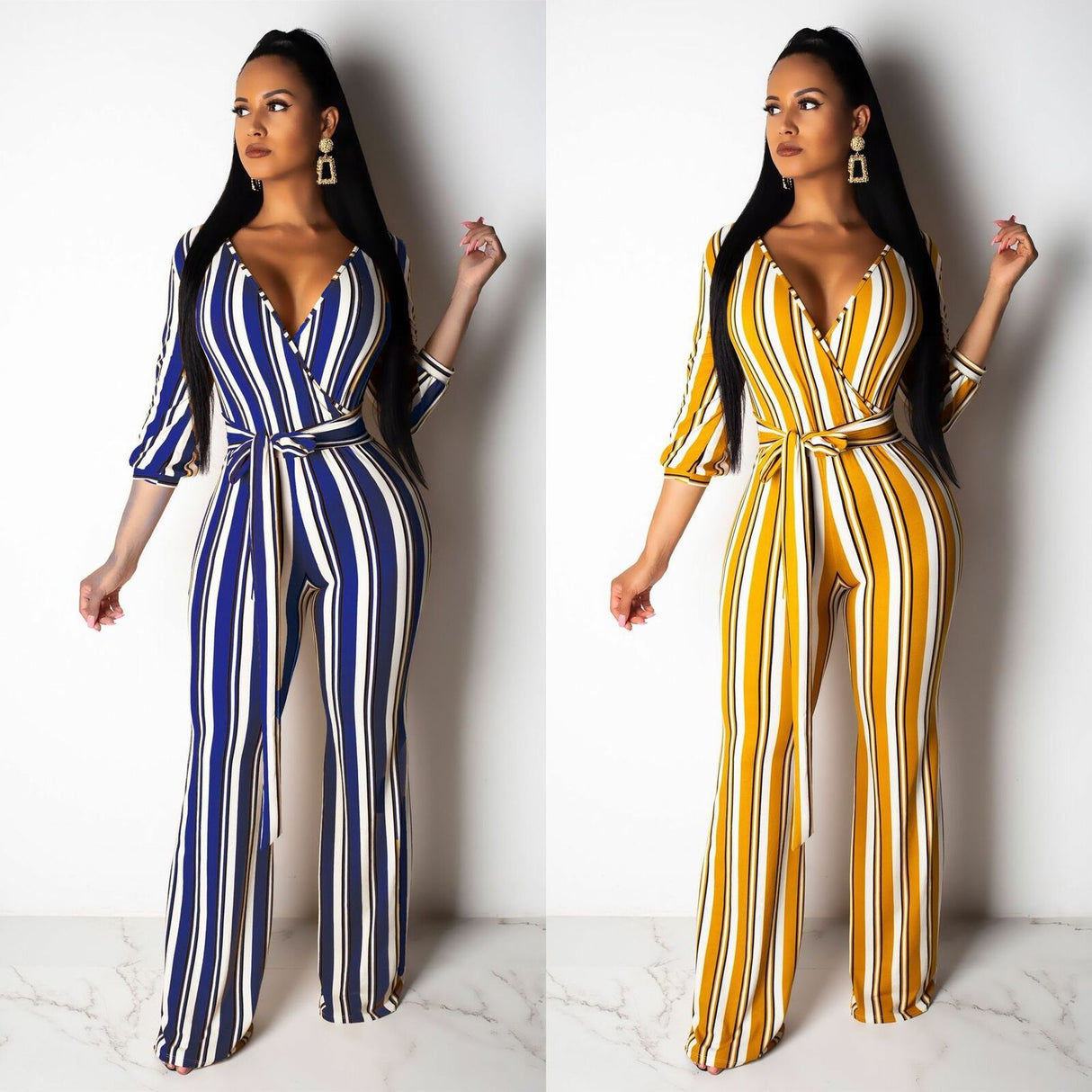 Striped Print Wide-Leg Jumpsuit