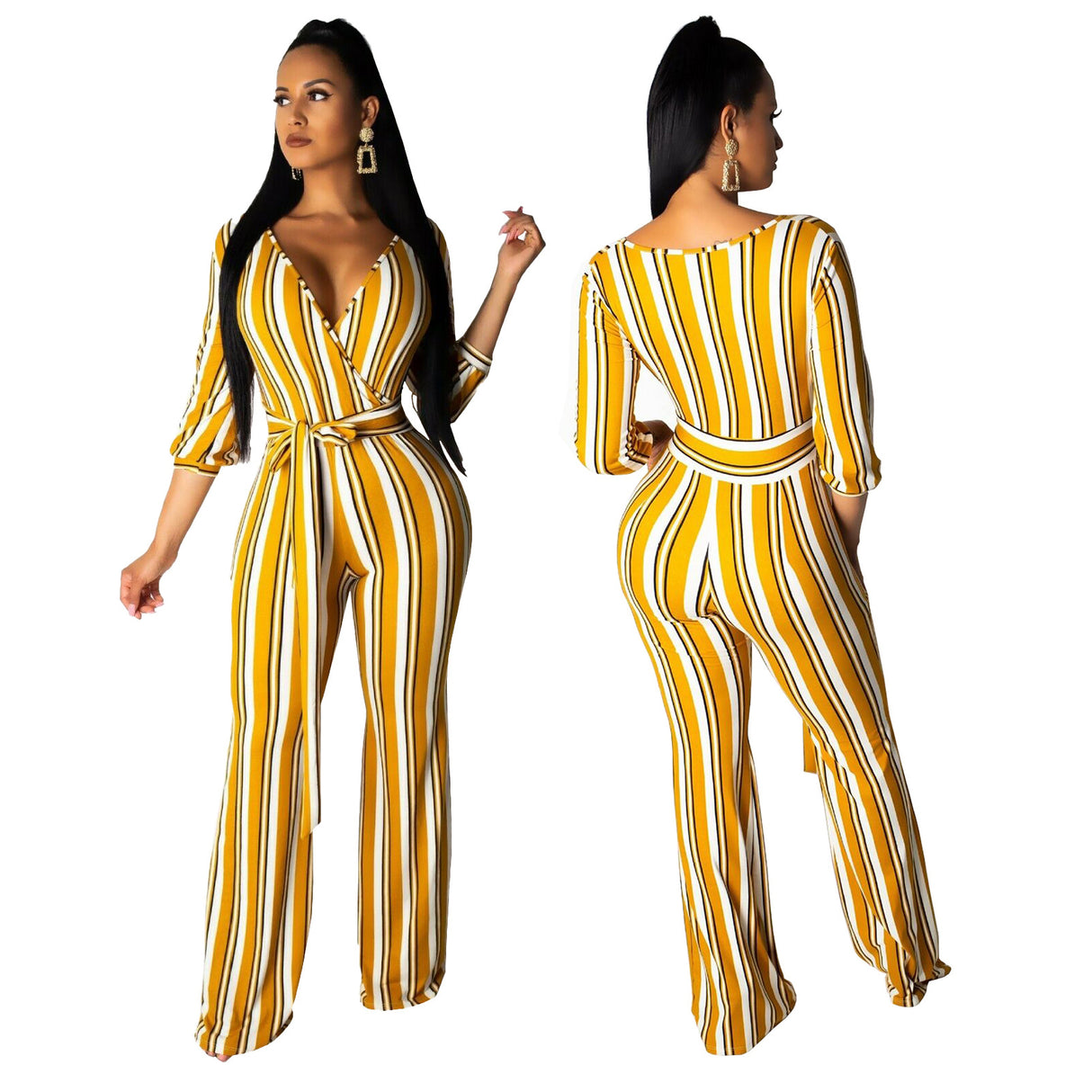 Striped Print Wide-Leg Jumpsuit