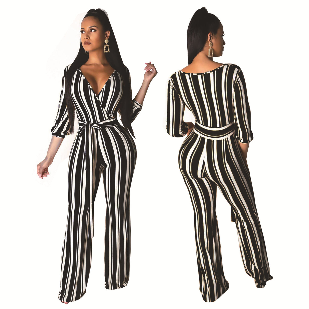 Striped Print Wide-Leg Jumpsuit